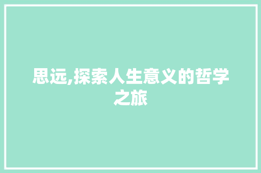 思远,探索人生意义的哲学之旅