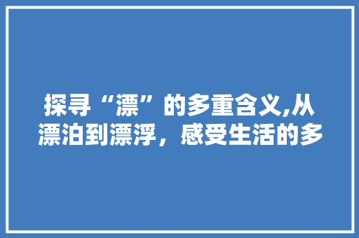 探寻“漂”的多重含义,从漂泊到漂浮，感受生活的多面性  第1张
