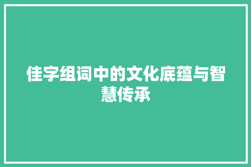 佳字组词中的文化底蕴与智慧传承