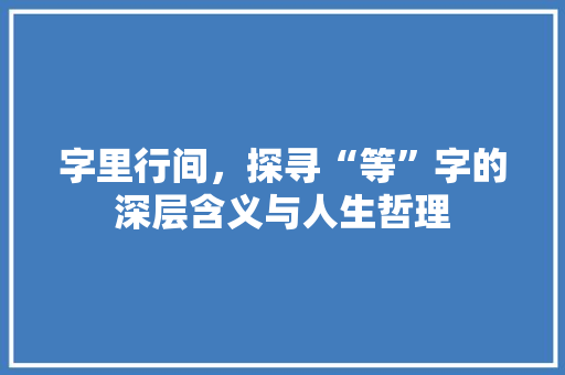 字里行间，探寻“等”字的深层含义与人生哲理