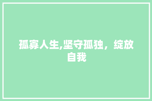 孤寡人生,坚守孤独，绽放自我  第1张