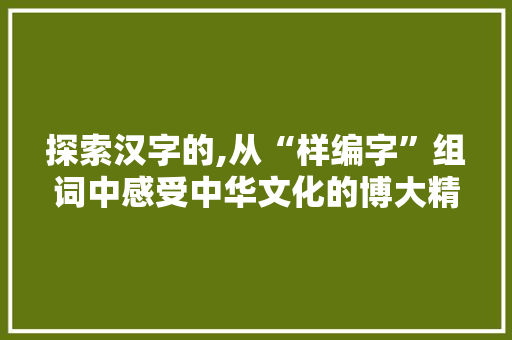 探索汉字的,从“样编字”组词中感受中华文化的博大精深