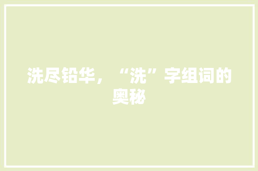 洗尽铅华，“洗”字组词的奥秘