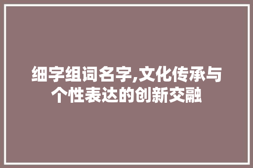 细字组词名字,文化传承与个性表达的创新交融