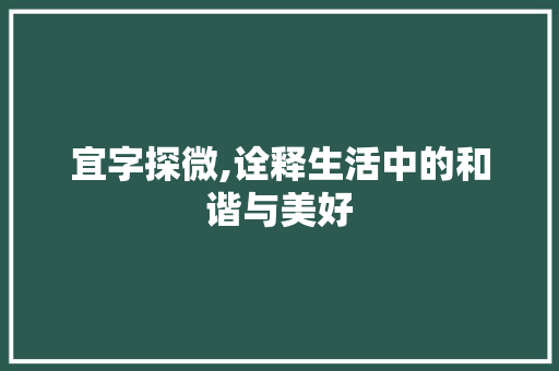 宜字探微,诠释生活中的和谐与美好