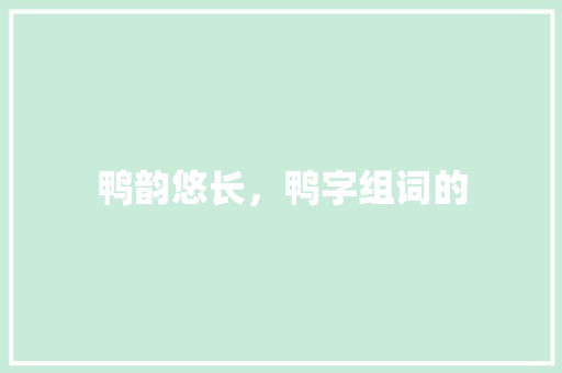 鸭韵悠长，鸭字组词的