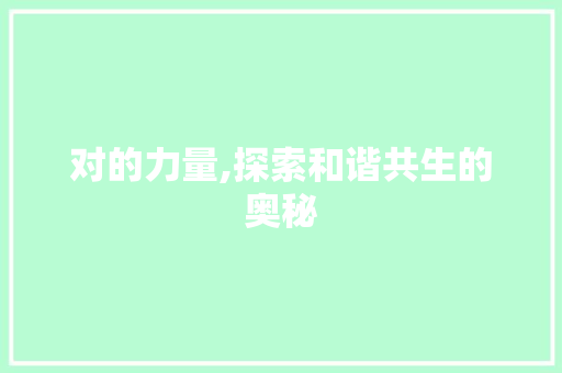 对的力量,探索和谐共生的奥秘