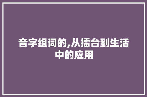音字组词的,从擂台到生活中的应用