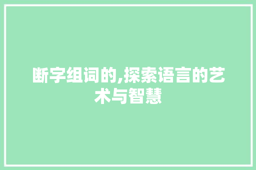 断字组词的,探索语言的艺术与智慧