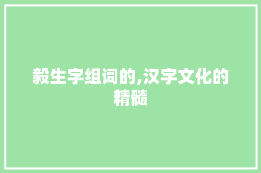 毅生字组词的,汉字文化的精髓