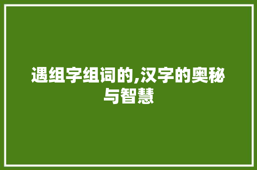 遇组字组词的,汉字的奥秘与智慧