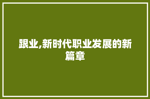 跟业,新时代职业发展的新篇章