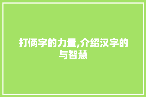 打俩字的力量,介绍汉字的与智慧