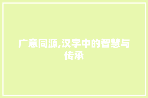 广意同源,汉字中的智慧与传承
