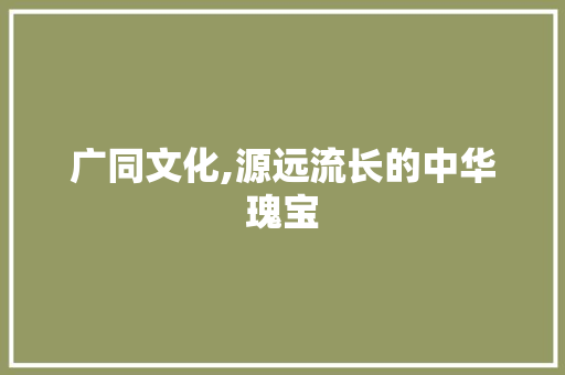 广同文化,源远流长的中华瑰宝