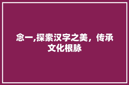 念一,探索汉字之美，传承文化根脉