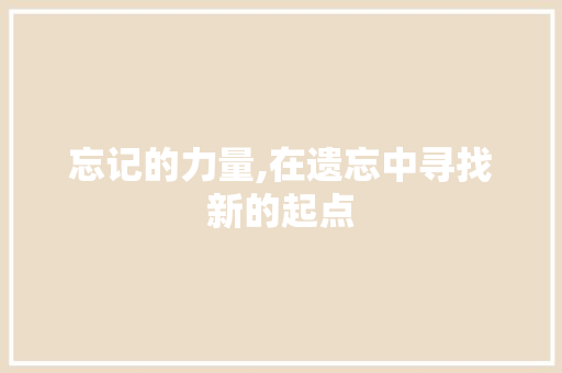 忘记的力量,在遗忘中寻找新的起点