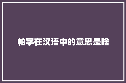 帕字在汉语中的意思是啥
