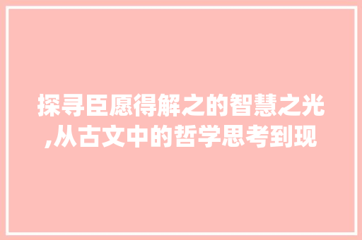 探寻臣愿得解之的智慧之光,从古文中的哲学思考到现代生活的启示_臣愿得解之之字的意思