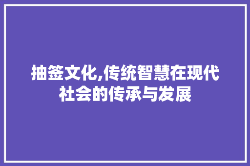 抽签文化,传统智慧在现代社会的传承与发展