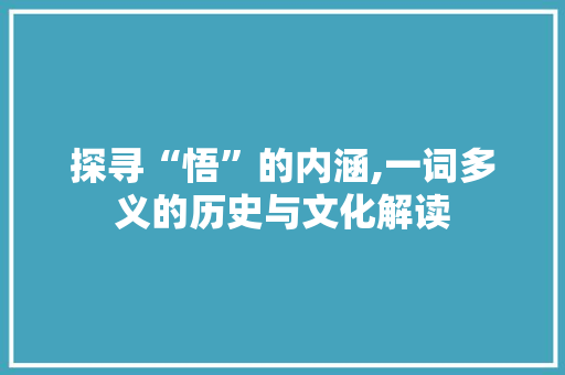 探寻“悟”的内涵,一词多义的历史与文化解读