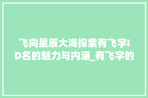 飞向星辰大海探索有飞字ID名的魅力与内涵_有飞字的有意思id名